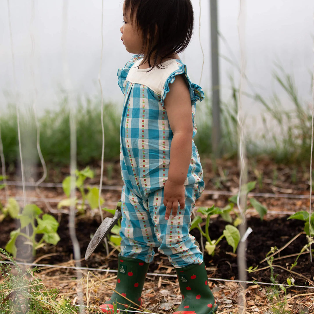 Little Green Radicals –– Blue Flowers Frill Summer Romper