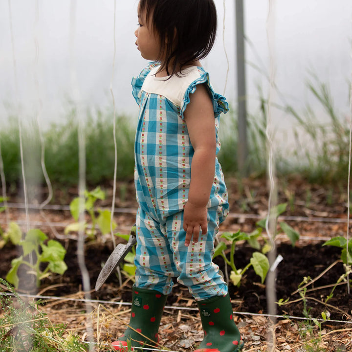 Little Green Radicals –– Blue Flowers Frill Summer Romper