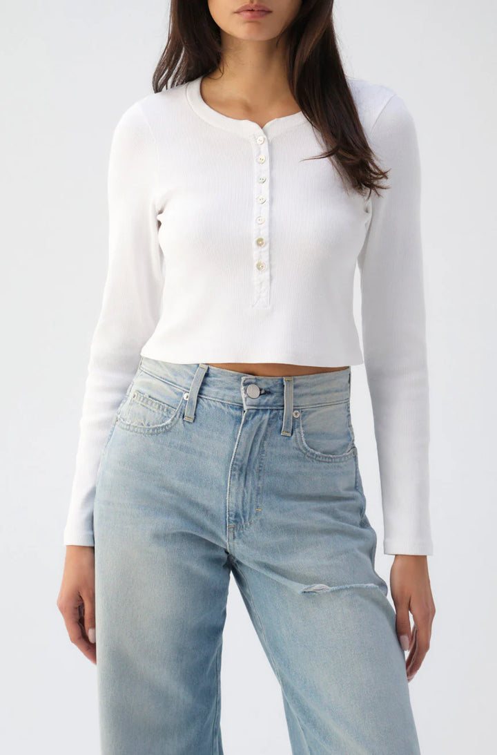 AMO Denim – Sassy Rib Henley in White