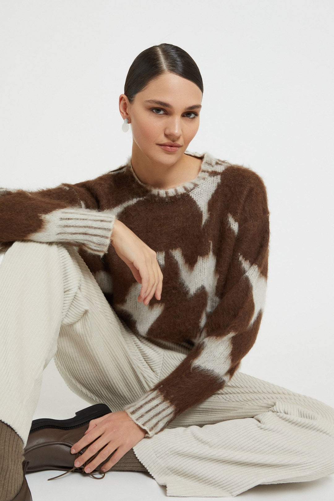 Ottod'Ame - Wool Blend Cow Print Crewneck