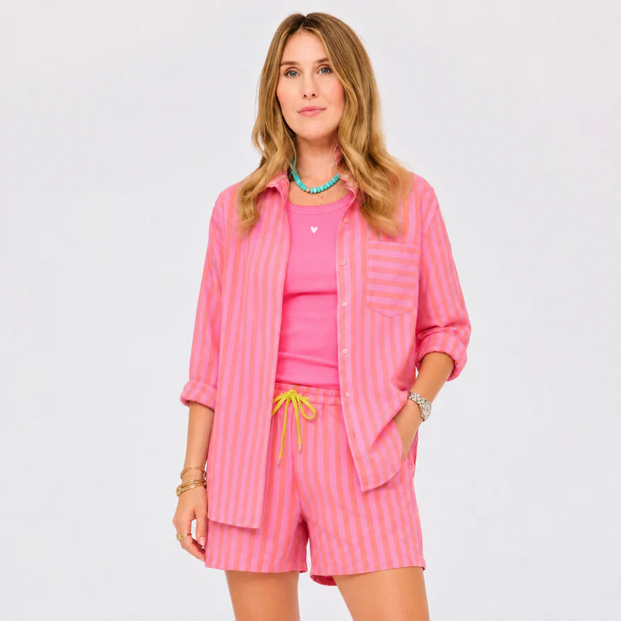 Kerri Rosenthal – Mia Stripe Shirt in Palm Pink and Cali Rose