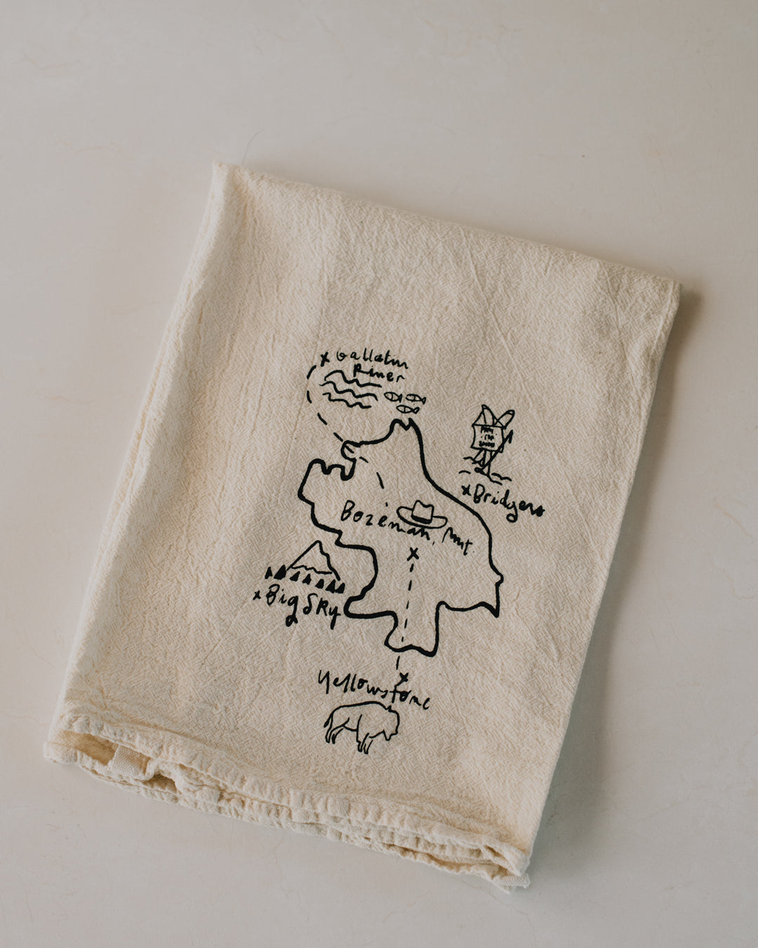 Intrigue Ink X Salchicha – Bozeman Map Dish Towel
