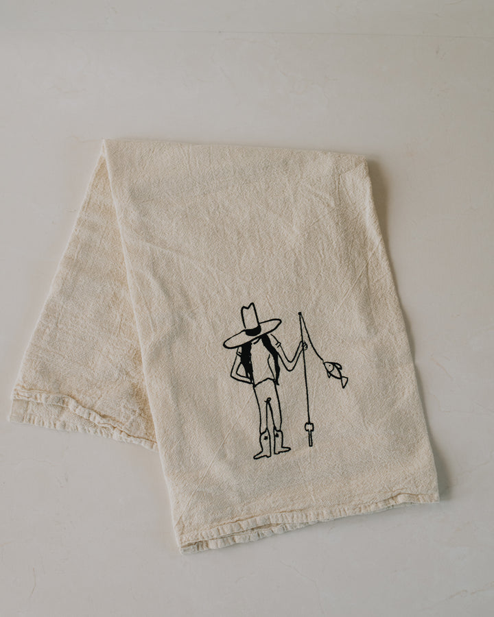 Intrigue Ink X Salchicha – Fishing Gal Dish Towel