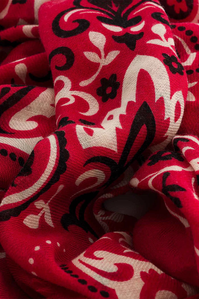 Maison Lecomte Flament – Wool Silk Blend Bandana Scarf in Red Raspberry