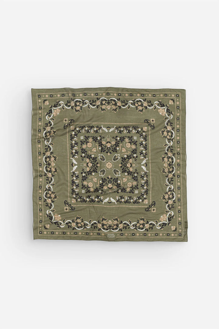 Maison Lecomte Flament – Cotton Bandana Scarf in Secret Garden Olive