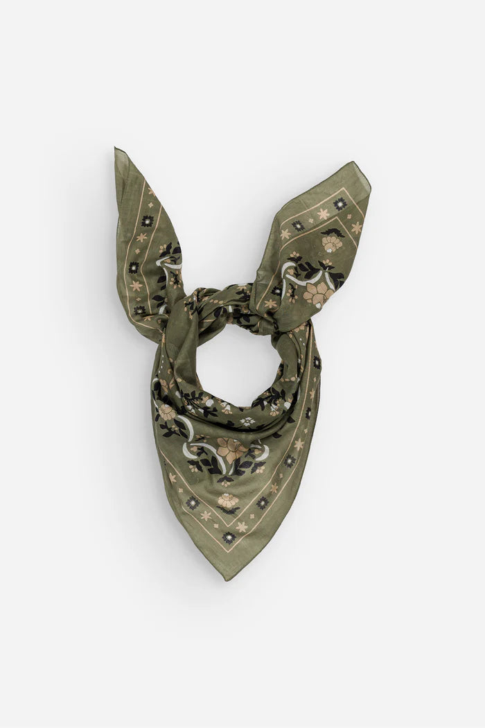 Maison Lecomte Flament – Cotton Bandana Scarf in Secret Garden Olive