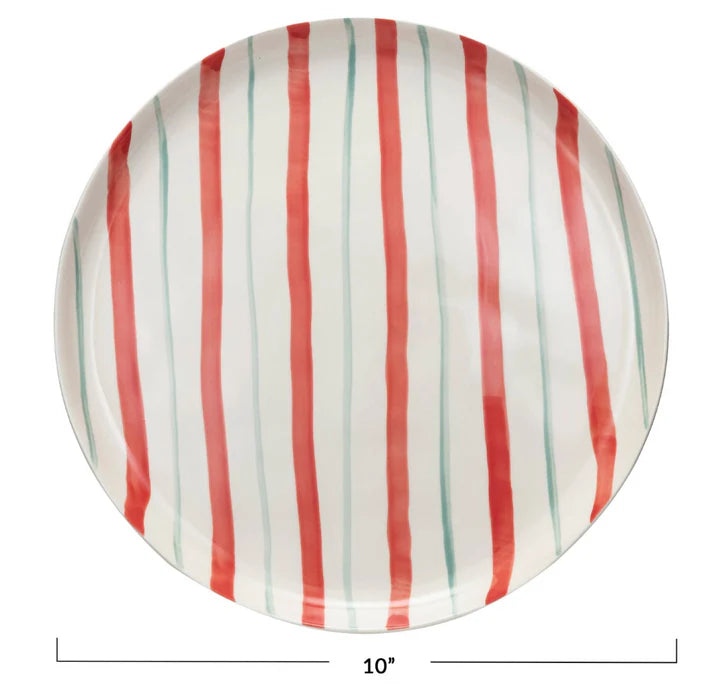 Hand Painted Stonewarte Plate in Holiday Stripes