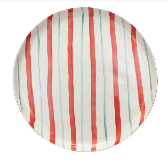 Hand Painted Stonewarte Plate in Holiday Stripes