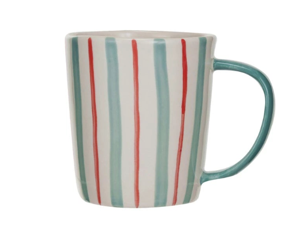 Hand-Painted Stoneware Mug in Holiday Stripes