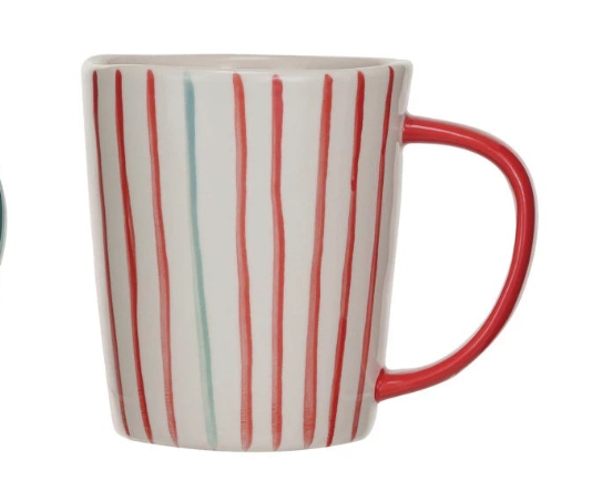 Hand-Painted Stoneware Mug in Holiday Stripes