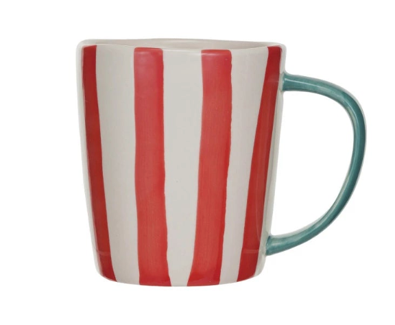 Hand-Painted Stoneware Mug in Holiday Stripes