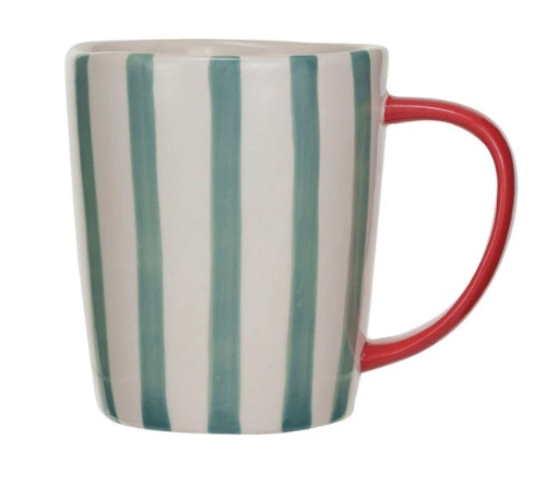 Hand-Painted Stoneware Mug in Holiday Stripes