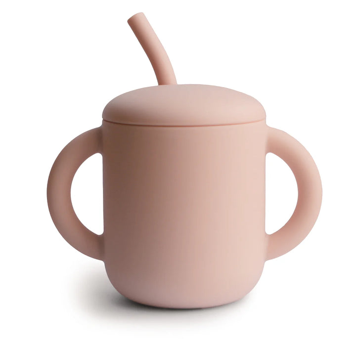 Mushie - Silicone Training Cup + Straw in Pink