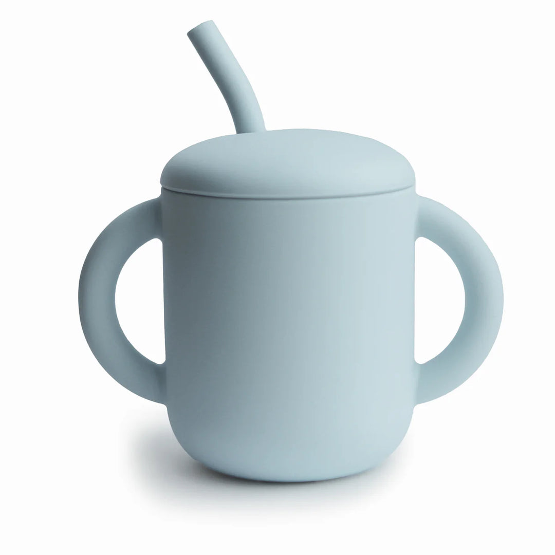 Mushie - Silicone Training Cup + Straw in Pale Blue