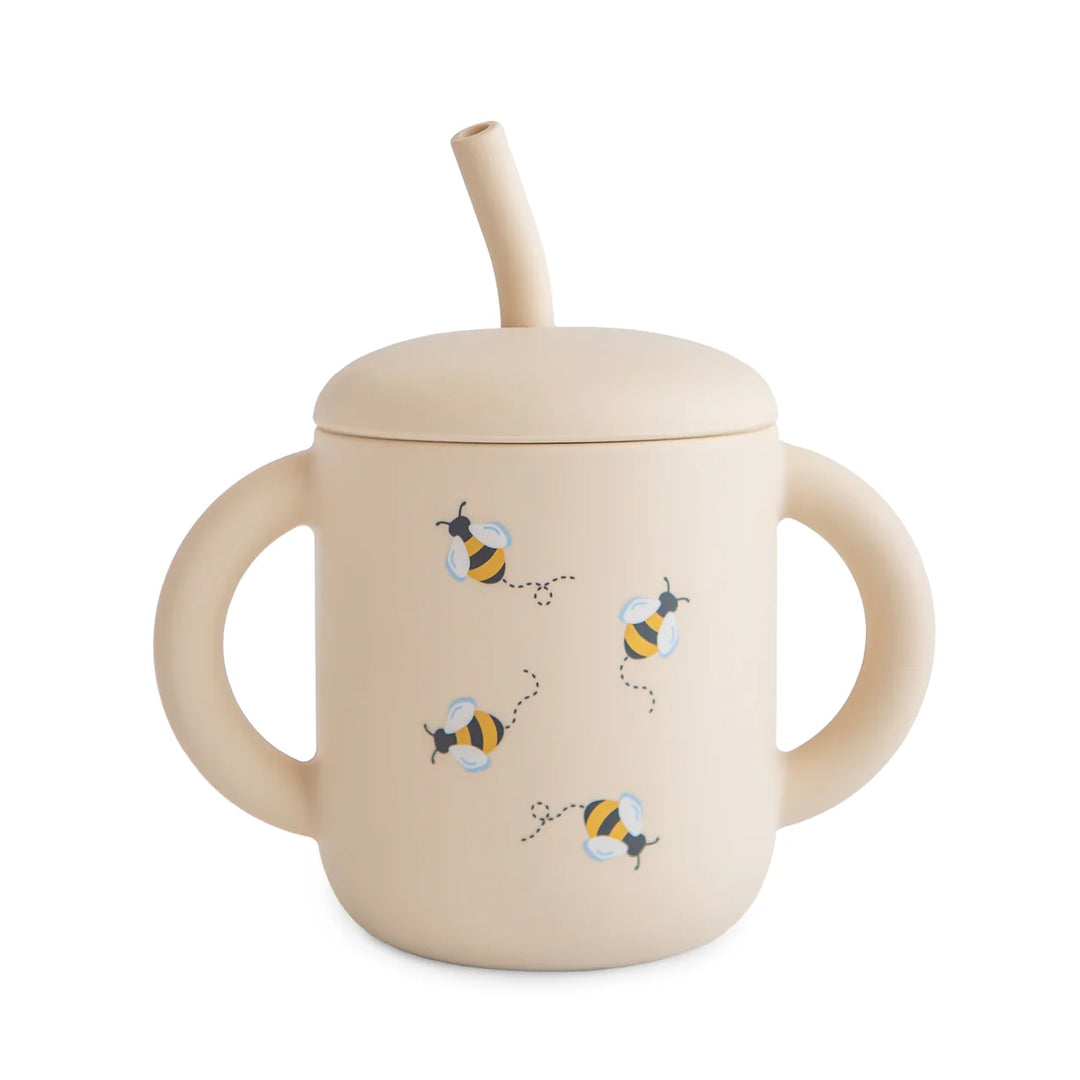 Mushie - Silicone Training Cup + Straw in Bees
