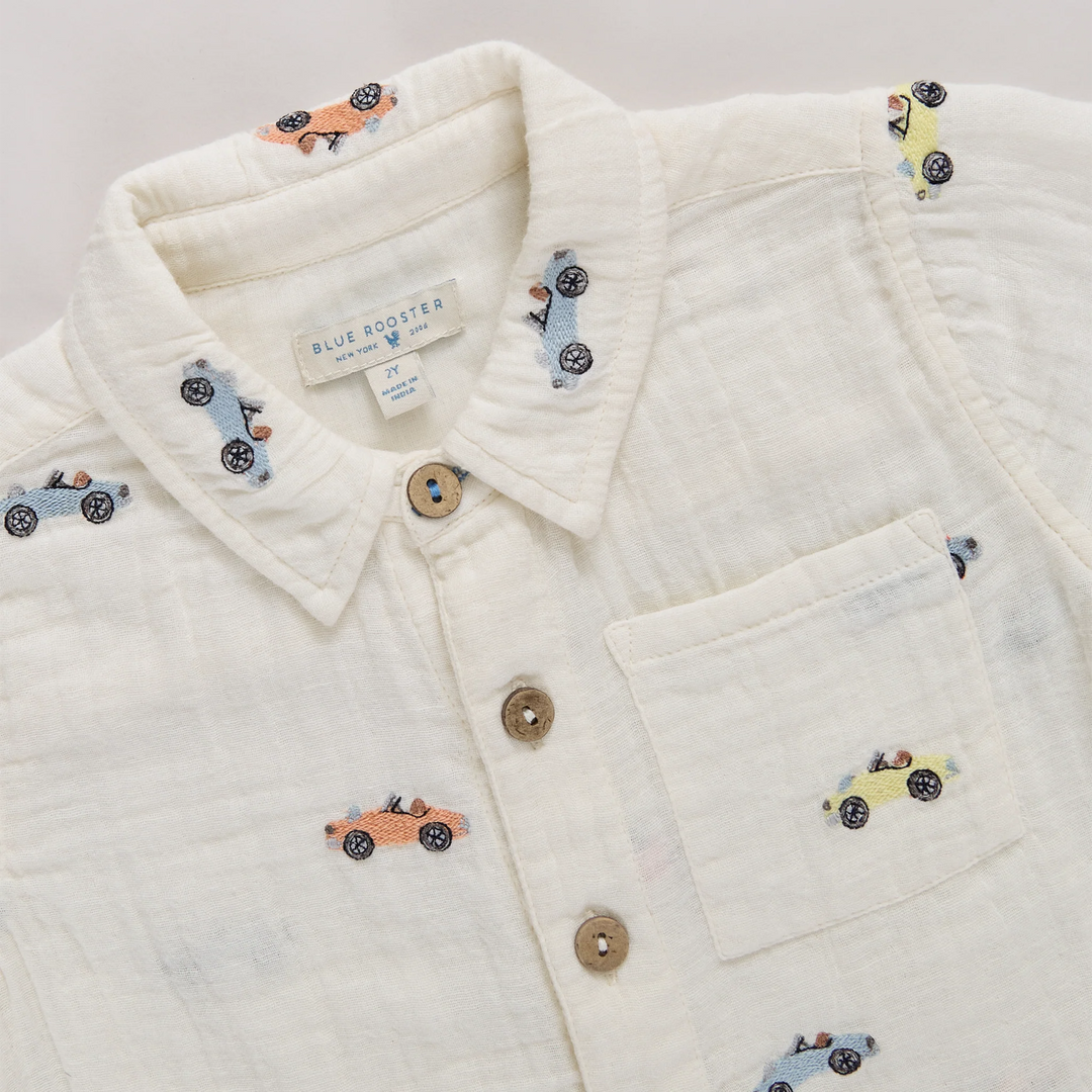 Pink Chicken – Jack Shirt in Vintage Car Embroidery