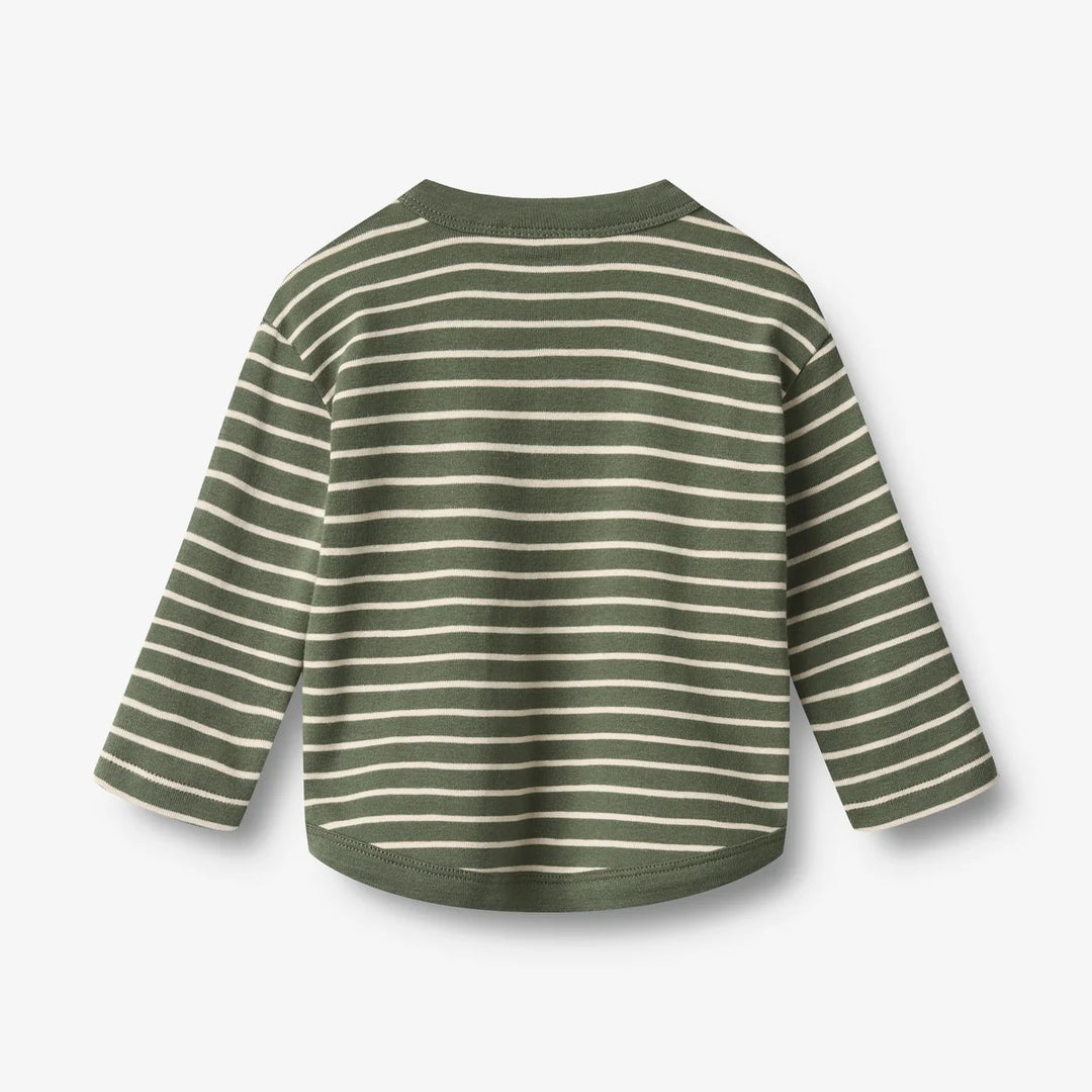 WHEAT – Osvald Long Sleeve Henley Shirt in Green Stripe