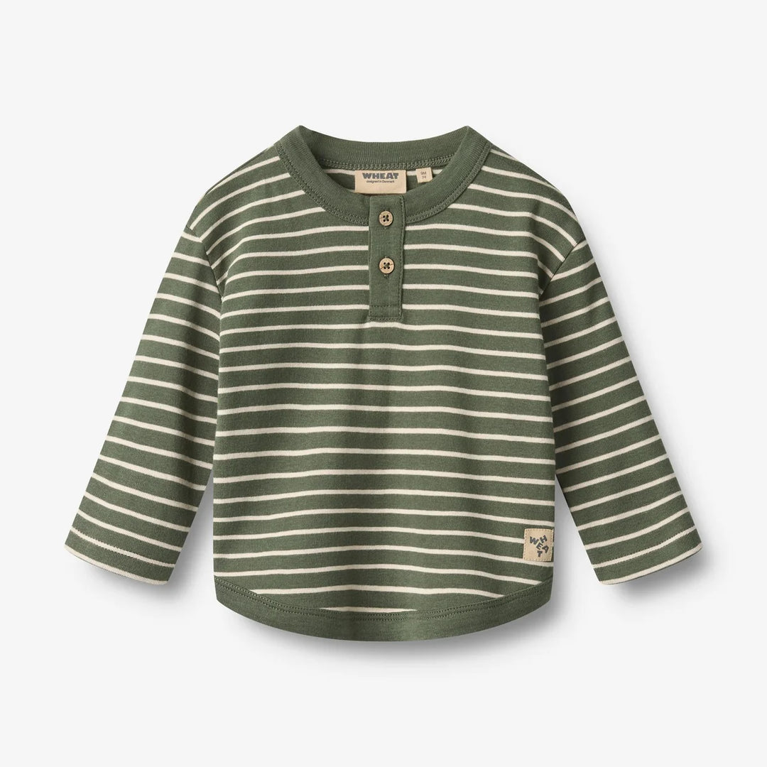 WHEAT – Osvald Long Sleeve Henley Shirt in Green Stripe