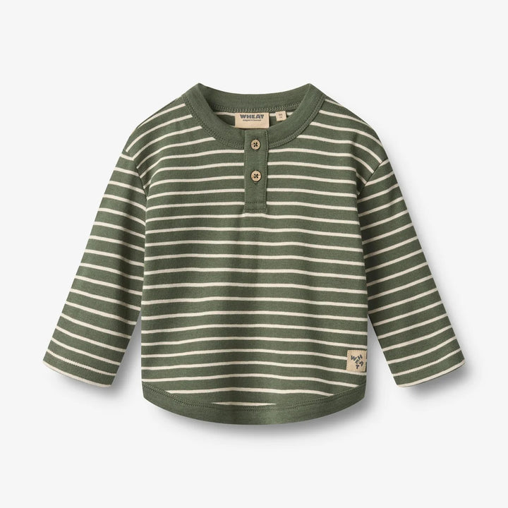 WHEAT – Osvald Long Sleeve Henley Shirt in Green Stripe