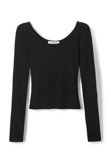 Perfect White Tee – Anya Long Sleeve Ribbed Scoop Neck Tee in True Black
