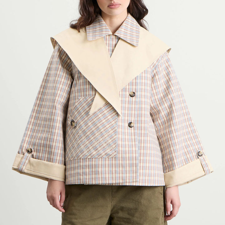 Damson Madder – Jerry Crop Reversible Trench Coat in Stone
