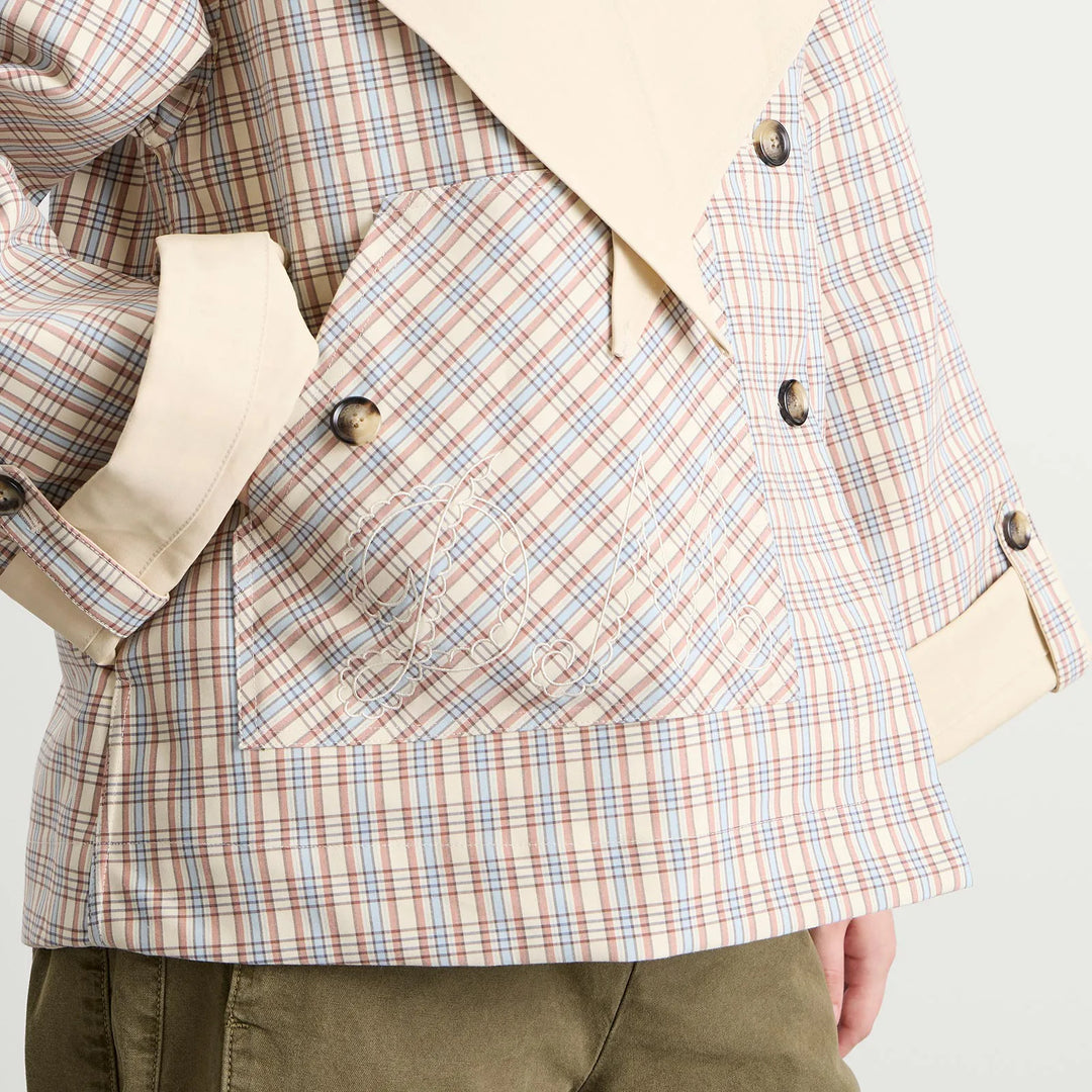 Damson Madder – Jerry Crop Reversible Trench Coat in Stone