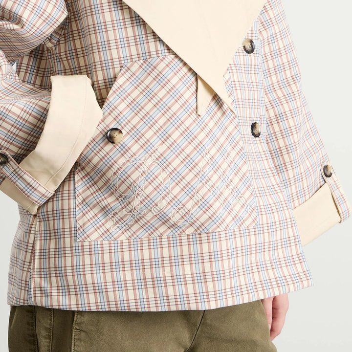 Damson Madder – Jerry Crop Reversible Trench Coat in Stone