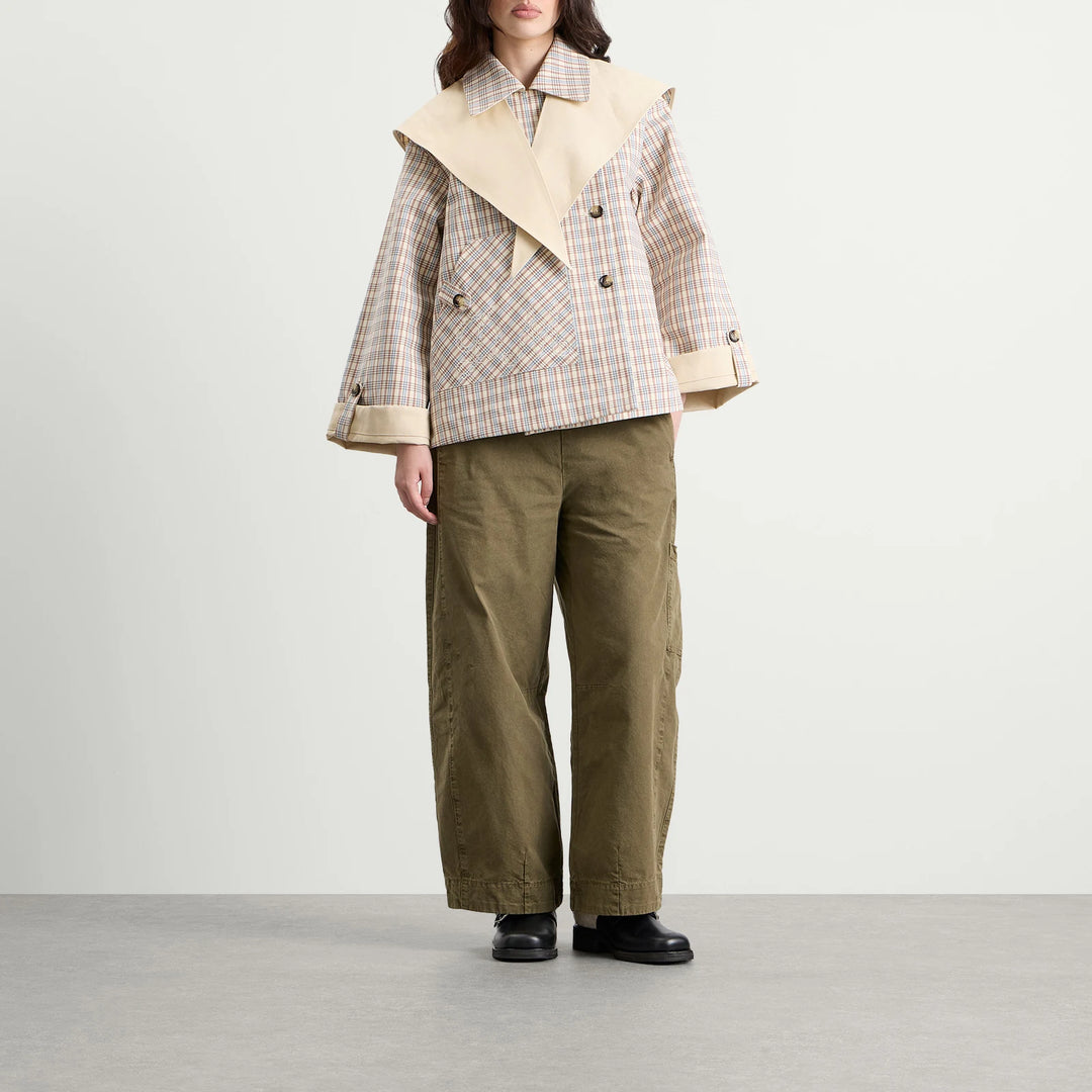 Damson Madder – Jerry Crop Reversible Trench Coat in Stone