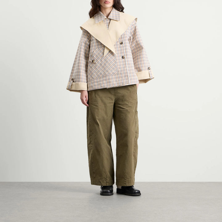 Damson Madder – Jerry Crop Reversible Trench Coat in Stone