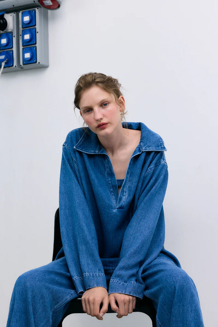 The New Society – TNS Tencel Pant in Mid Denim
