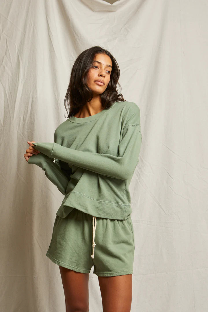 Perfect White Tee - Tyler French Terry Pullover in Aloe
