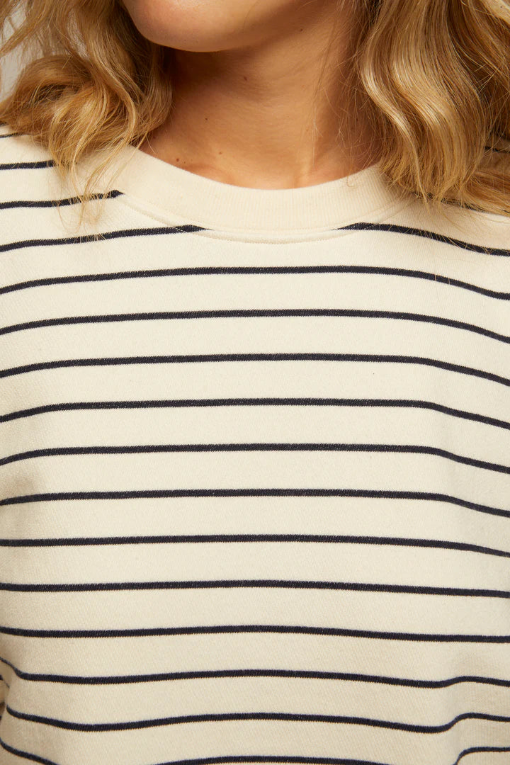 Perfect White Tee - Niall 3/4 Bubble Sleeve Sweatshirt in Navy and Natural Stripe