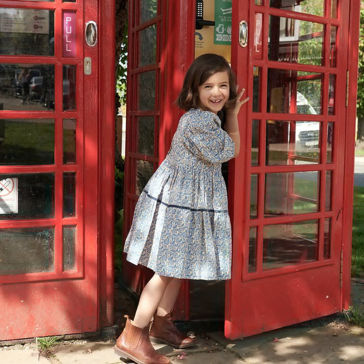 Pink Chicken – Girls Maribelle Dress in Blue Climbing Floral