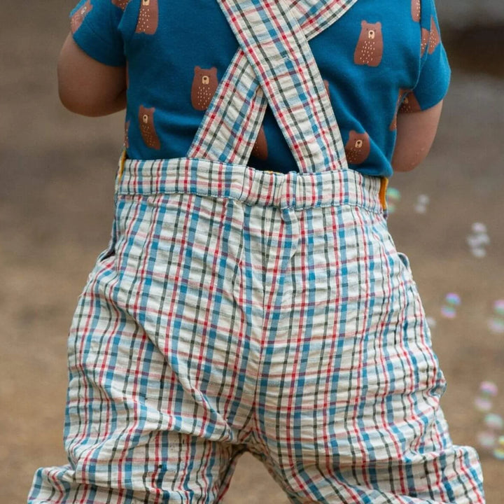 Little Green Radicals –– Checkered Seersucker Pocket Dungaree Shorts