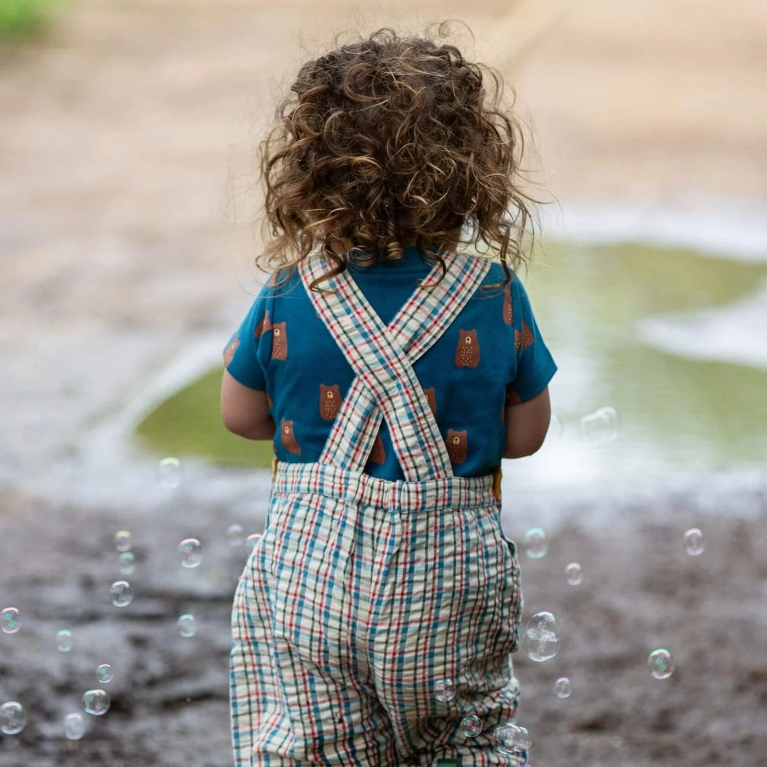 Little Green Radicals –– Checkered Seersucker Pocket Dungaree Shorts