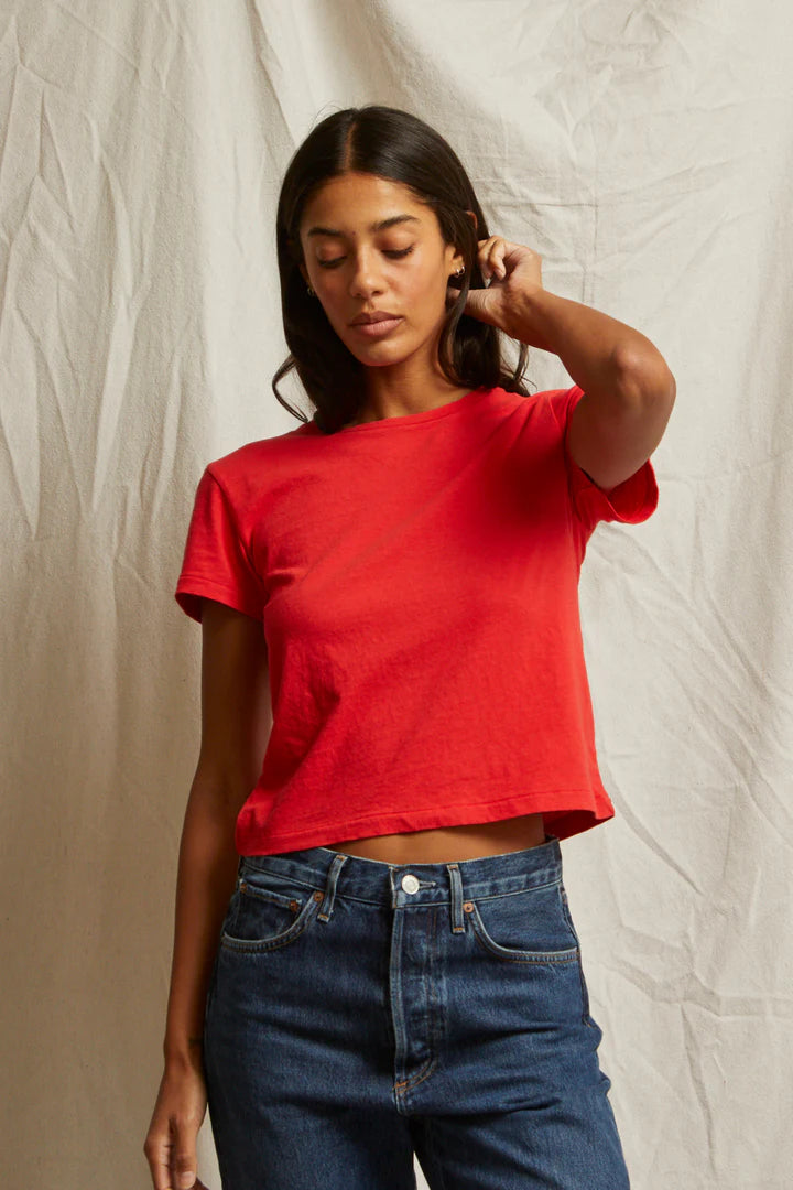 Perfect White Tee - Lisa Short Sleeve Cotton Tee in Poppy