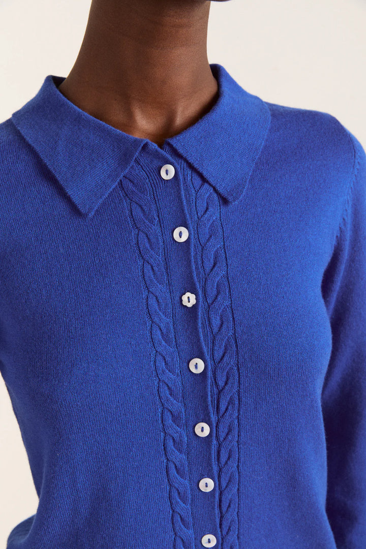 Damson Madder – Voula Fina Guage Cardigan in Blue