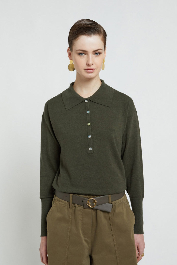 Ottod'Ame - Viscose Blend Collared Sweater in Selva
