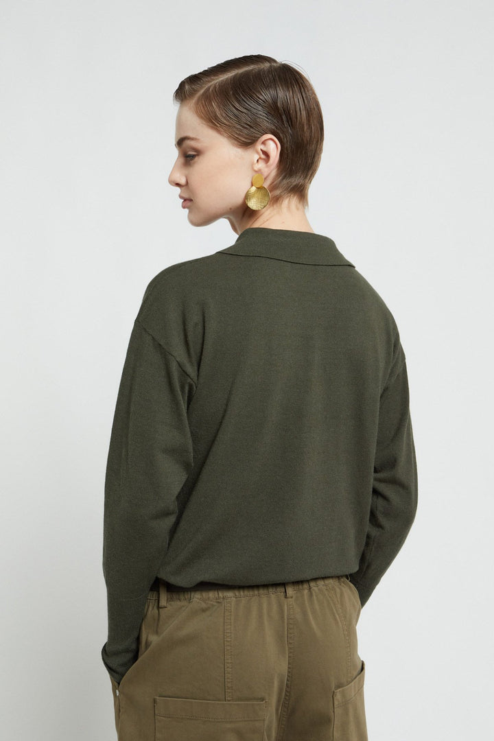 Ottod'Ame - Viscose Blend Collared Sweater in Selva