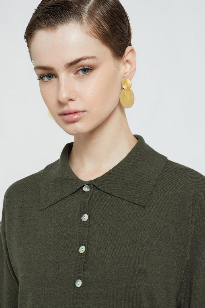 Ottod'Ame - Viscose Blend Collared Sweater in Selva