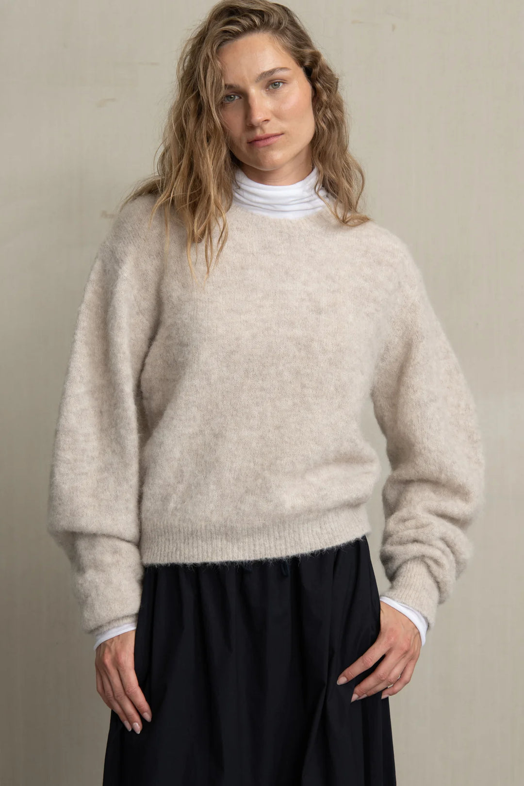 Humanoid – Anna Alpaca Knit Pullover in Beige Melange