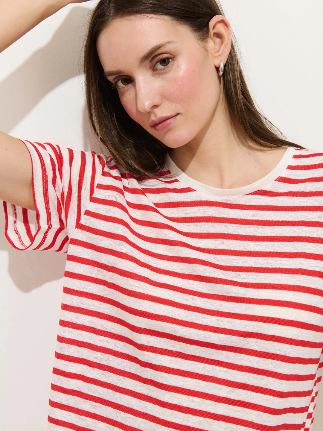 Alex Mill – Garcon Linen Cotton Striped Tee in Off White / Tomato