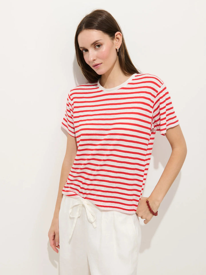 Alex Mill – Garcon Linen Cotton Striped Tee in Off White / Tomato