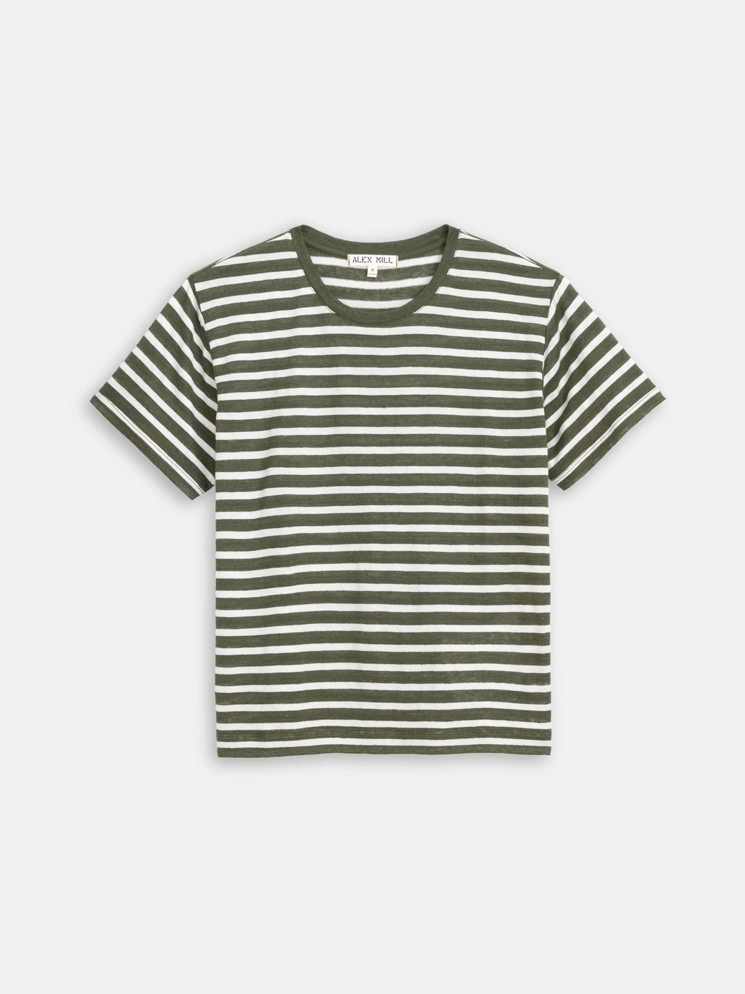 Alex Mill – Garcon Linen Cotton Striped Tee in Off White / Olive