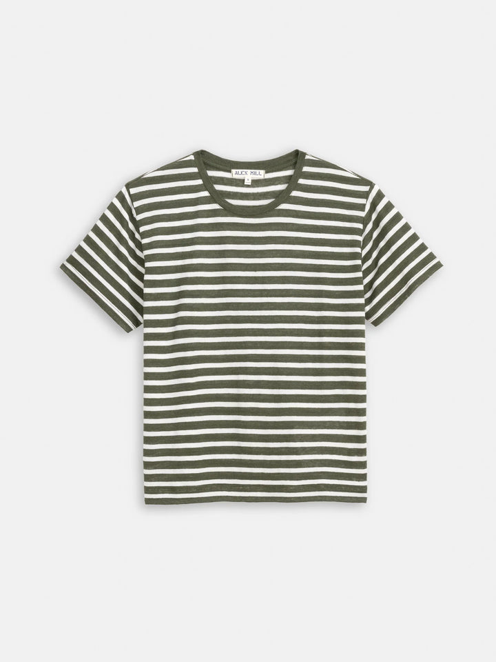 Alex Mill – Garcon Linen Cotton Striped Tee in Off White / Olive