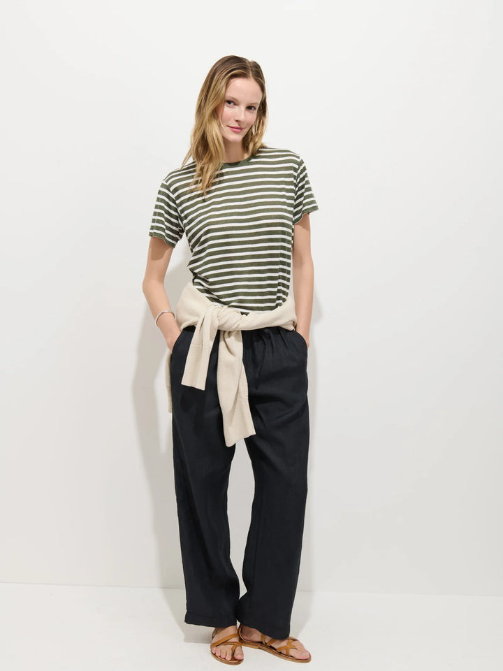 Alex Mill – Garcon Linen Cotton Striped Tee in Off White / Olive