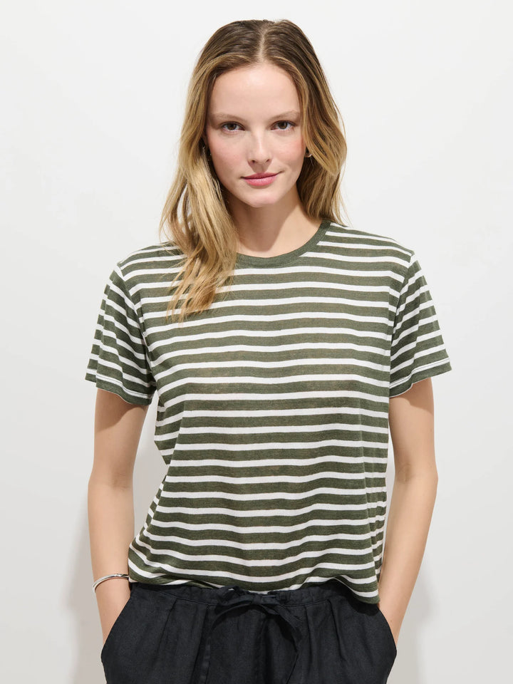 Alex Mill – Garcon Linen Cotton Striped Tee in Off White / Olive