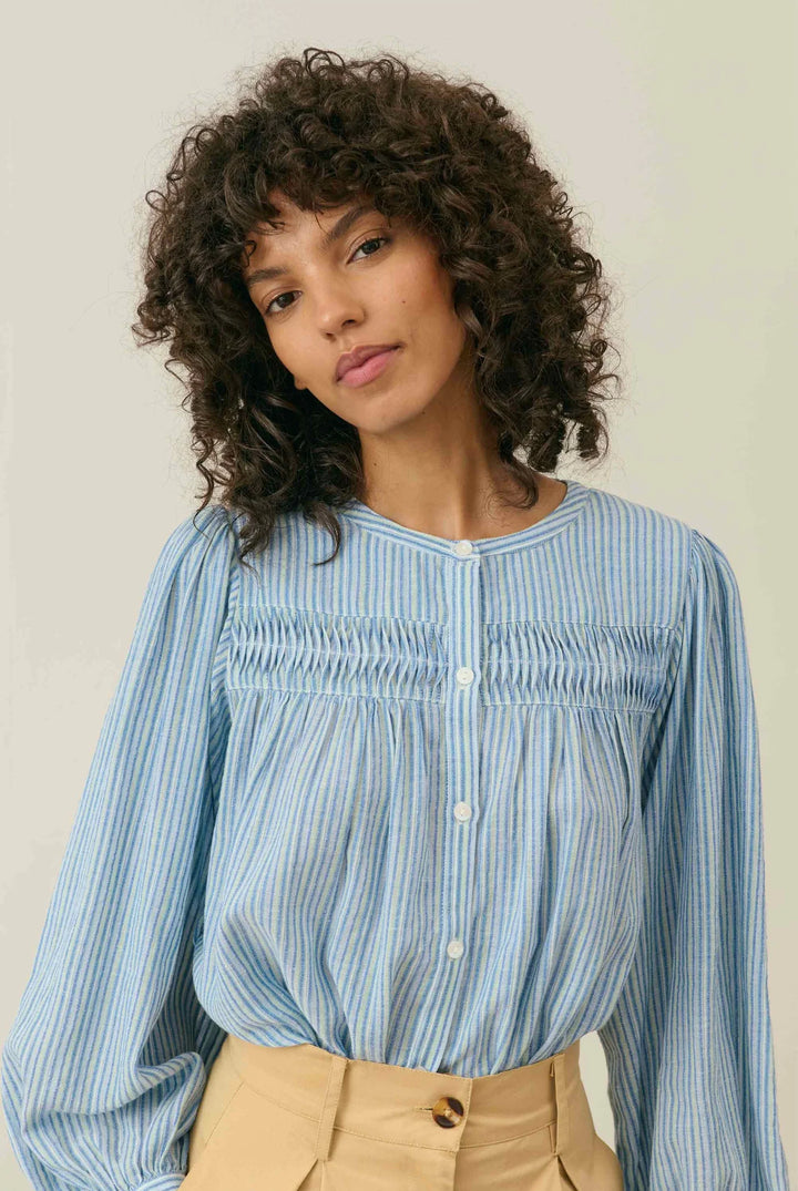 Louise Misha – Jally Shirt in Blue Parasol Stripes