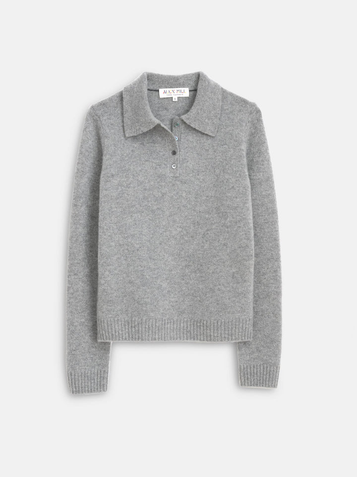 Alex Mill – Alice Cashmere Polo in Heather Grey