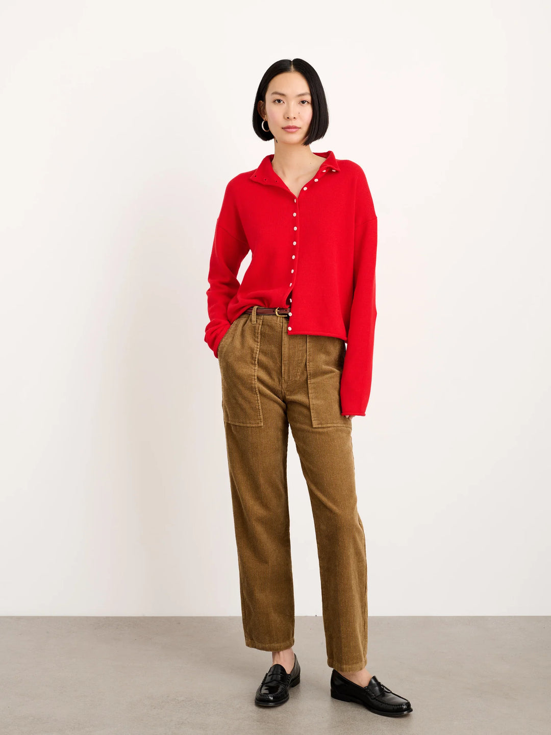 Alex Mill – Taylor Rollneck Cotton Cashmere Cardigan in Fire Red